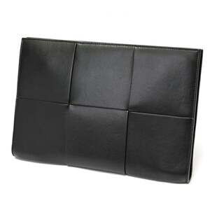 BOTTEGA VENETA Black Leather Intrecciato Clutch Bag